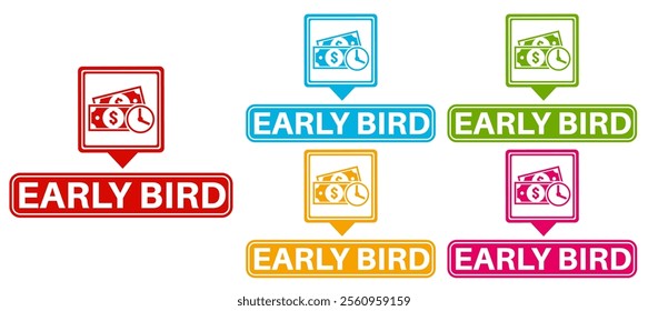 set early bird badge labels icon. early buy design discount offer sticker template vector illustration