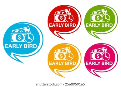 Set early bird badge labels icon. early buy design discount offer sticker template vector illustration	