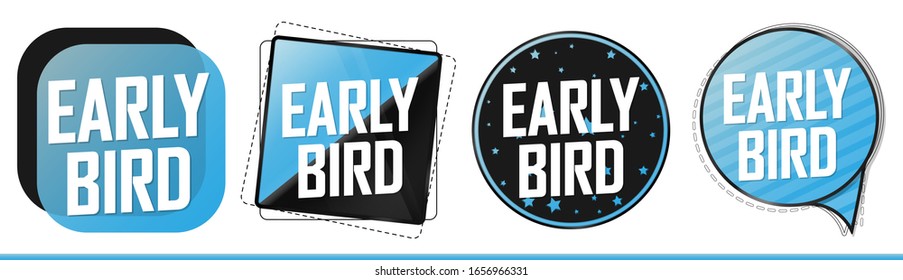 Set Early Bird Sale banners, discount tags design template, vector illustration