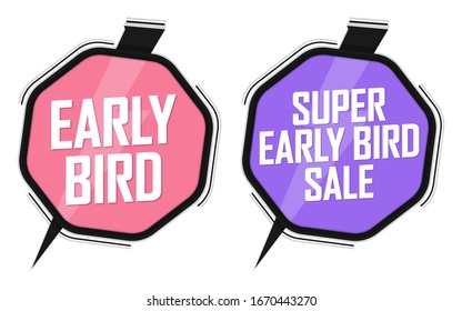 Set Early Bird Sale banners, discount tags design template, vector illustration