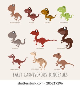 Set of Early carnivorous dinosaurs , eps10 vector format