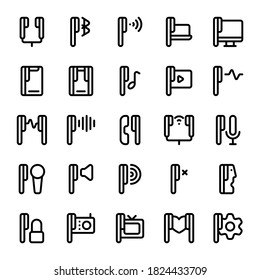 Set of earphone function, gadget, accessories outline style icon - vector