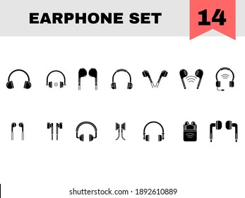 Set of Earphone Or Headphone Icon In Black And White Color.