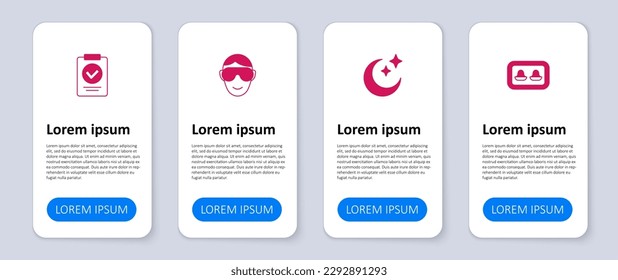 Set Earplugs with storage box, Moon and stars, Eye sleep mask and Medical prescription. Business infographic template. Vector