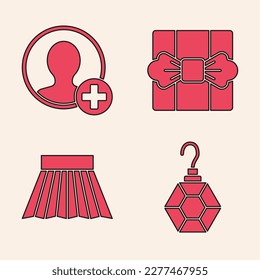 Set Earring, Create account screen, Gift box and Skirt icon. Vector