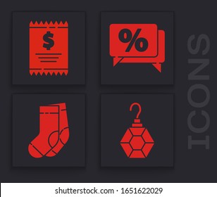 Set Earring, Paper check and financial check, Discount percent tag and Socks icon. Vector