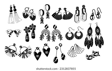 Set Of Earrings Black Icons Featuring Various Designs, Perfect For Adding A Touch Of Elegance And Style To Any Outfit