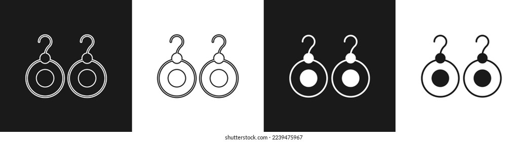 Establecer el icono de las grabaciones aisladas en fondo blanco y negro. Accesorios de joyería.  Vector