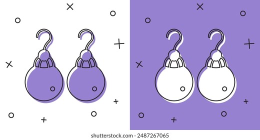 Set Earrings icon isolated on white and purple background. Jewelry accessories.  Vector
