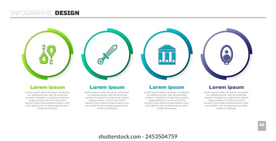 Set Earrings, Medieval sword, Museum building and Portrait picture museum. Business infographic template. Vector