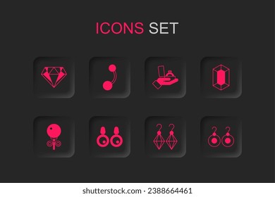 Fijar los aretes, Piercing, Diamond, Gem stone, la caja de compromiso y el icono de los pendientes de Stud. Vector