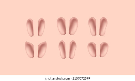 Set of Ears. 3D graphic Ears Shapes. Vector illustration