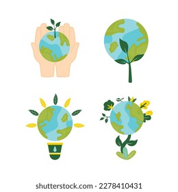 Set of Earth Day. Eco friendly concept. Vector illustration. Earth day concept. World environment day background. Save the earth. Happy Earth Day Poster or Banner Background