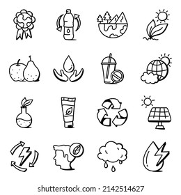 Set of Earth Day Event Doodle Icons

