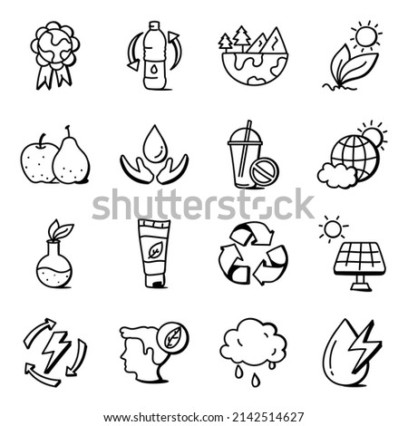 Set of Earth Day Event Doodle Icons


