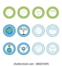 Set of earth day labels on a white background. Vector illustration