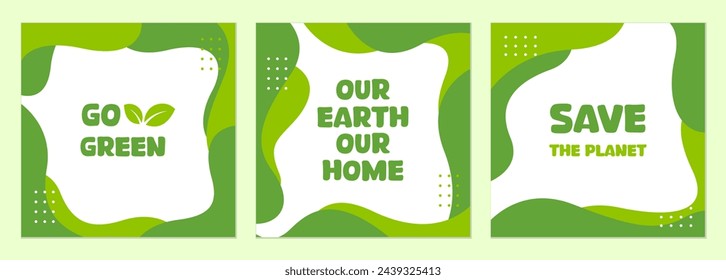 Set of Earth Day poster template. Abstract background with green wavy organic shapes. For prints, flyers, covers, and banner design. Eco concepts. Vector Illustrations