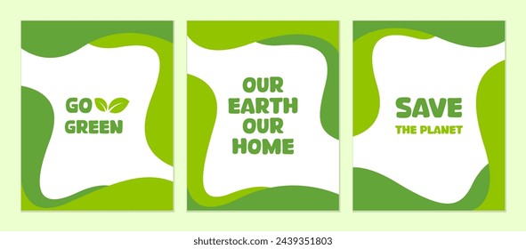 Set of Earth Day poster template. Abstract background with green wavy organic shapes. For prints, flyers, covers, and banner design. Eco concepts. Vector Illustrations