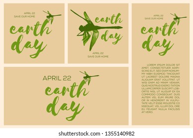 Set of earth day templates. Square cards, posters. Horizontal and vertical flyer template.