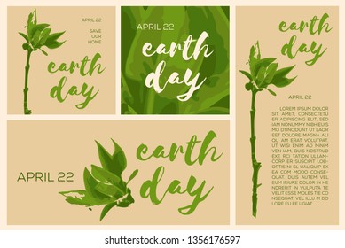 Set of earth day templates. Square cards, posters. Horizontal and vertical flyer template.