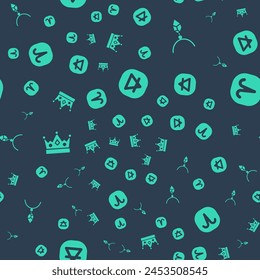 Set Earth element, Necklace with crystal, King crown and Aries zodiac on seamless pattern. Vector