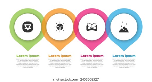 Set Earth element, Sun, Ancient magic book and Magic powder. Business infographic template. Vector