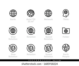 Set of Earth, Global, World, Network vector icon editable line illustration on white background