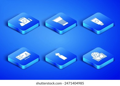 Set Earth globe and book, Recycle bin with recycle, Bottle of water, Stop plastic pollution, Paper glass and Cream cosmetic tube icon. Vector