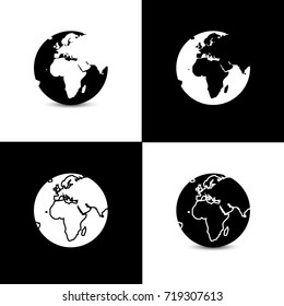Set of Earth Globe Designs with White and Black Background