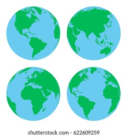 Set of Earth globe in a flat design. Vector illustration