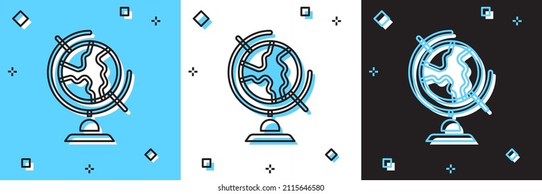 Set Earth globe icon isolated on blue and white, black background.  Vector