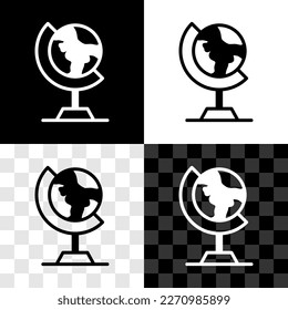 Set Earth globe icon isolated on black and white, transparent background.  Vector