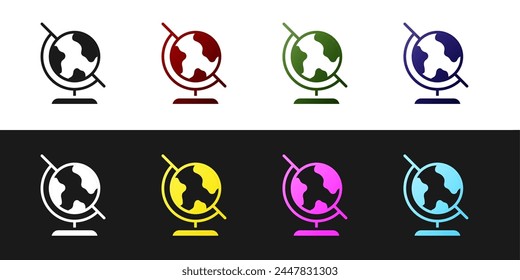 Establecer el icono del globo terráqueo aislado sobre fondo blanco y negro.  Vector