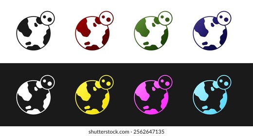 Set Earth globe icon isolated on black and white background. World or Earth sign. Global internet symbol. Geometric shapes.  Vector