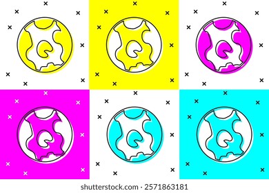 Set Earth globe icon isolated on color background. World or Earth sign. Global internet symbol. Geometric shapes.  Vector Illustration