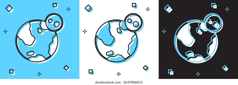 Set Earth globe icon isolated on blue and white, black background. World or Earth sign. Global internet symbol. Geometric shapes.  Vector