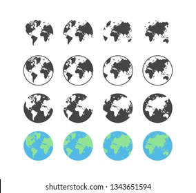 Set of earth globe icons in flat and linear design on a white background - vector illustration