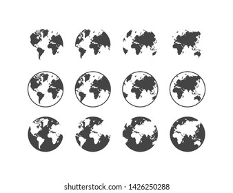 Set of earth globe icons in flat and linear design on a white background. Vector
