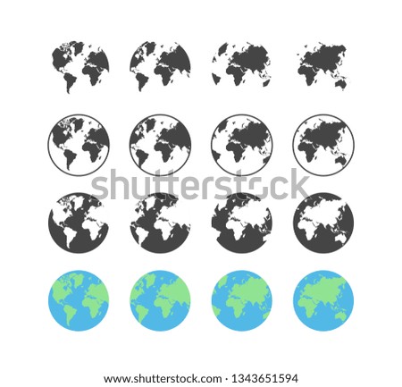 Set of earth globe icons in flat and linear design on a white background - vector illustration