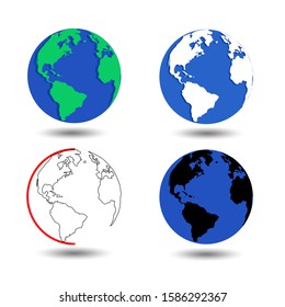 Set of Earth globe icons isolated on light grey background vector