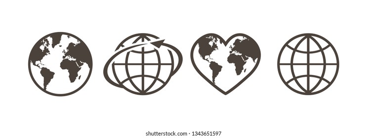 Set of earth globe icons in linear design on a white background - vector illustration