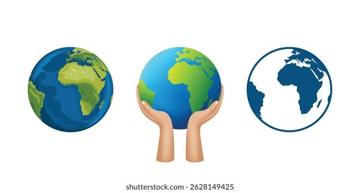 Set of Earth Globe Illustrations for Geography and Education Design