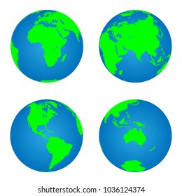 Set of Earth globe isolated on white background. Flat planet icon