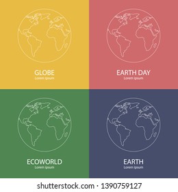 Set of earth globe logo template. World map. Line style icon of earth planet. Clean and modern vector illustration for design, web.