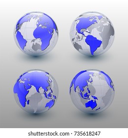 Set of Earth globe on white background,  vector