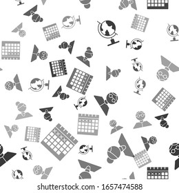 Setzen Sie Erdkugel, Lehrer, Schüler und Kalender auf nahtlose Muster. Vektorillustration