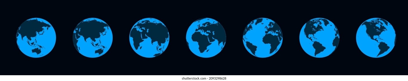 Set of earth globes. Globe planet. 3d rendering. Blue planet model. Continents on globe - africa, europe, asia, america. World map on globe. Vector illustration