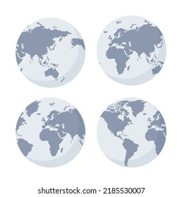 Set of Earth globes in gray colour isolated on white background. Vector illustration.