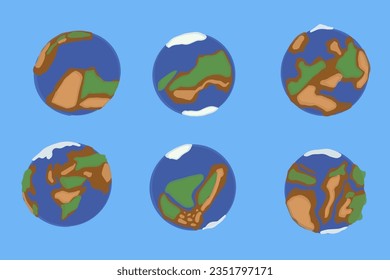 Set of Earth globes on a blue planet background 