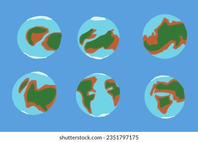 Set of Earth globes on a blue planet background 